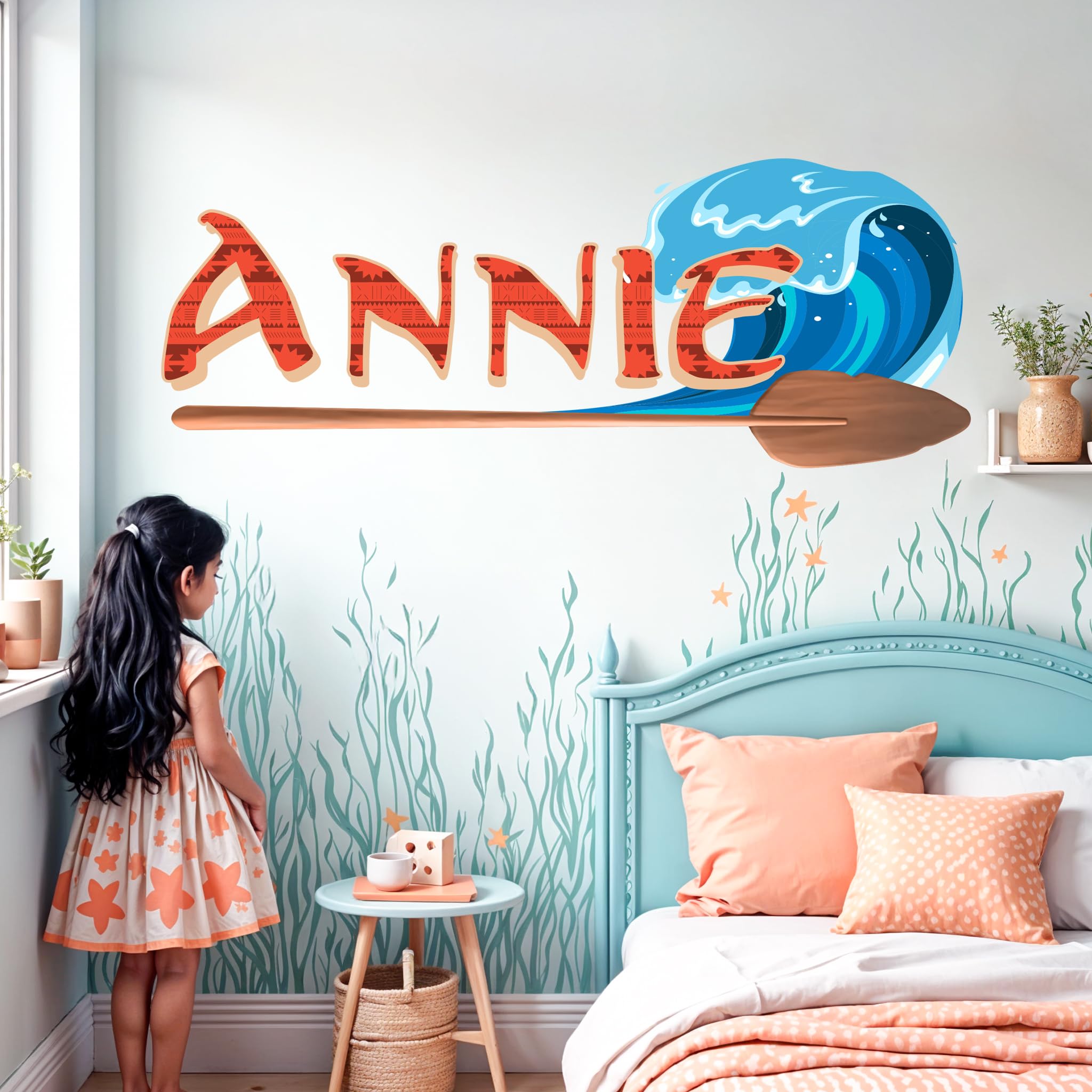 AdesiivoStudio Ocean Princess Wall Decal - 'The Sky Meets The Sea' - Friendly Kid's Room Decor - Inspired by Maui - Home Decor - 'You're Welcome!' - Bedroom Wall Decor