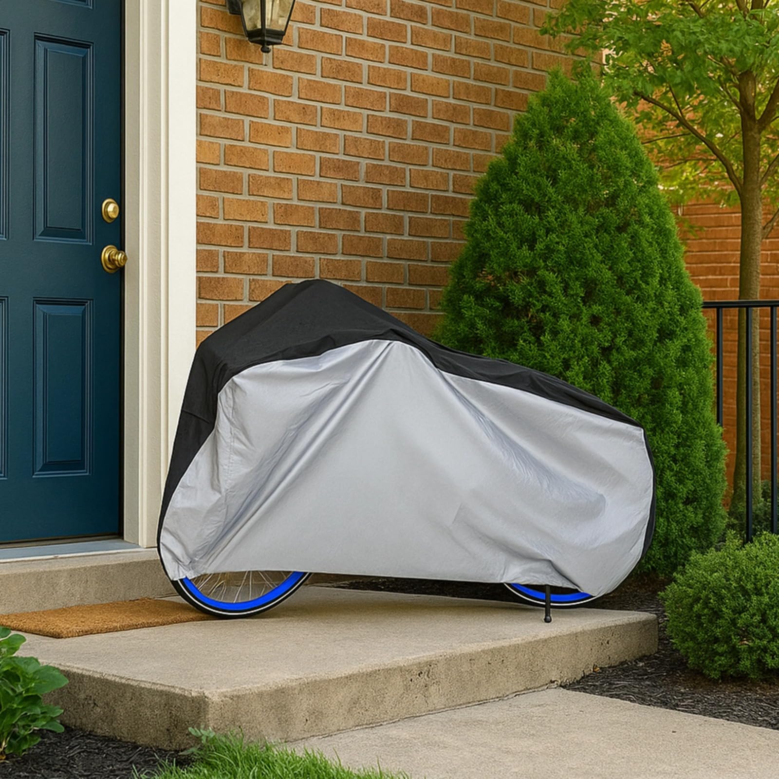 XL Cycle Cover, Fahrradhülle aus 210D Oxford-Gewebe, wasserdichte Abdeckung in Schwarz Silber für Fahrräder und E-Bikes, Staub- und Regenschutz für Außenlagerung, mit Schlossösen, tragbar