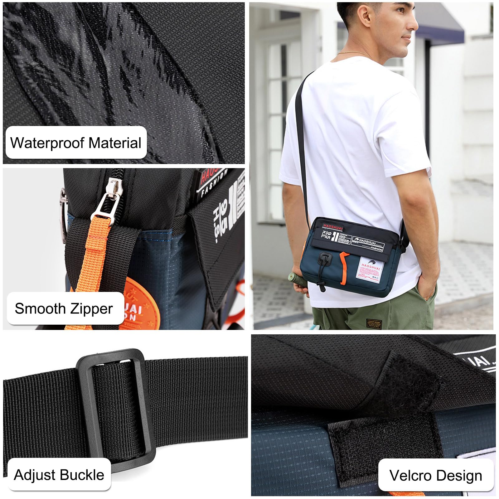 FANDARE Unisex Borsa a Tracolla da Donna in Nylon Uomo Borse spalla Pochette e Clutch con tracolla larga regolabile Borsello Pochette Viaggio Phone Crossbody Bag