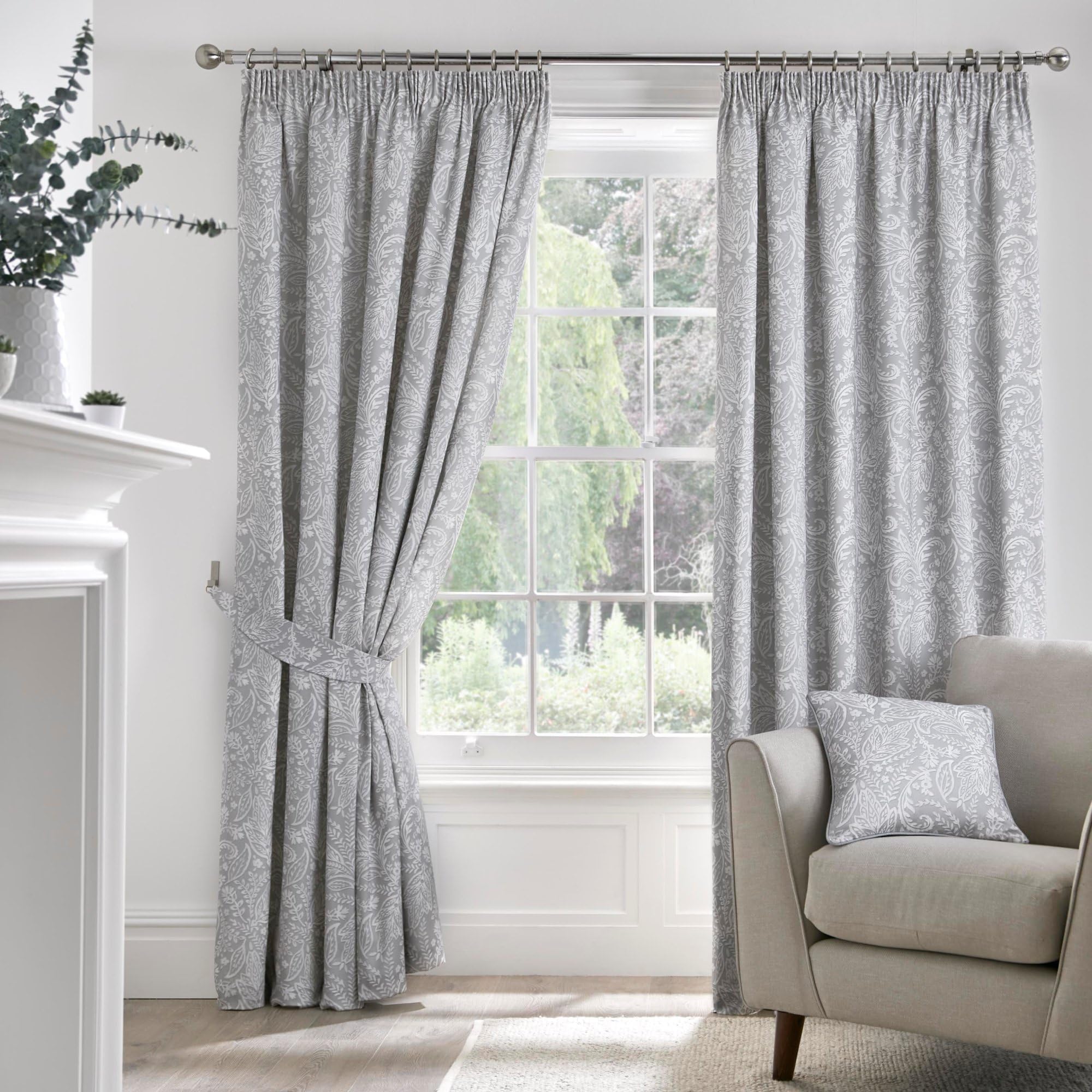 Dreams & Drapes Grey Jacobean Curtains W66 x L90 (168 x 229cm) 2x Panels 100 Cotton 2x