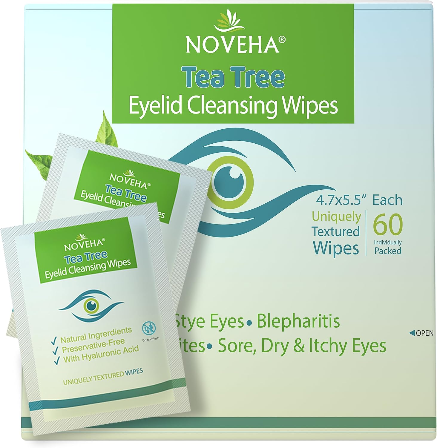Tea Tree Oil Eyelid & Lash Wipes With Hyaluronic Acid, Green Tea
