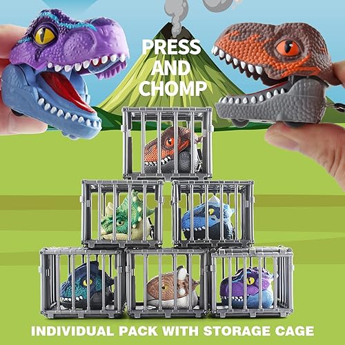 Miniatura 4 de DINOBROS Juguetes de dinosaurio para automóvil que muerde los dedos, paquete de 6 dinosaurios jurásicos a presión, llavero para niños de 3, 4, 5, 6,
