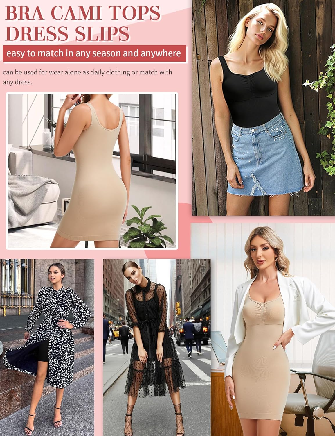 SLIMBELLE Built In Bra Shapewear Dress Slip For Women Square Neck Cami Tummy Control Full Slip Shaper Under Dresses - Image 5