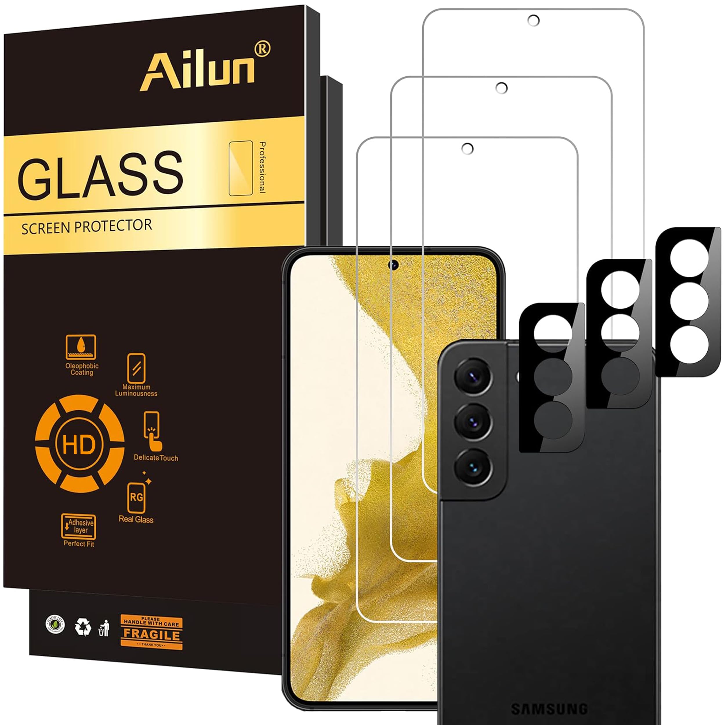 Ailun Screen Protector + Camera Lens Protector for Galaxy S22+/S22 Plus 5G Transparent S22 Plus/S22+ 6.6 inches