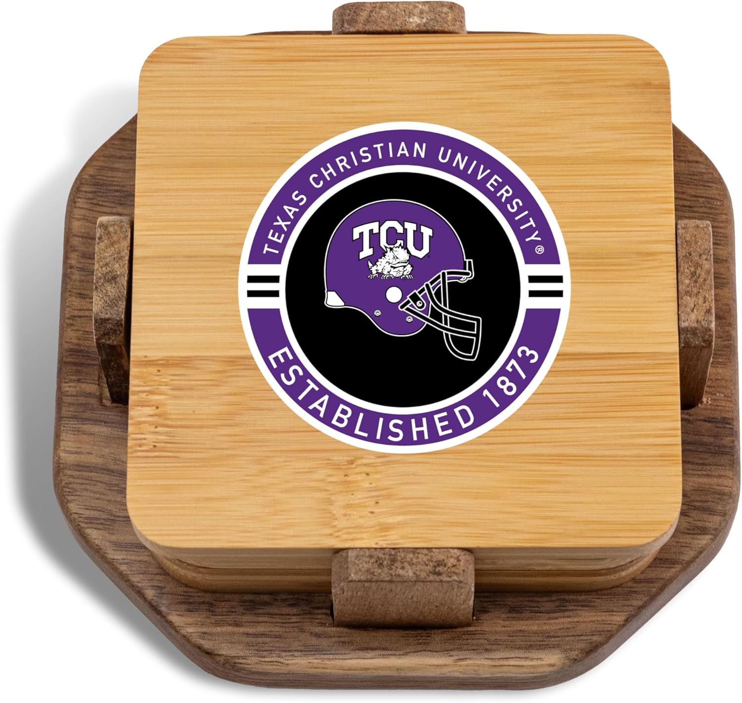 The Memory Company Officially Licensed NCAA Wood Inlay Coaster Set - 4-Pack Handcrafted Drink Coasters with Holder, Premium Sports Fan Home Bar Accessories, Official Team Logo Collection
