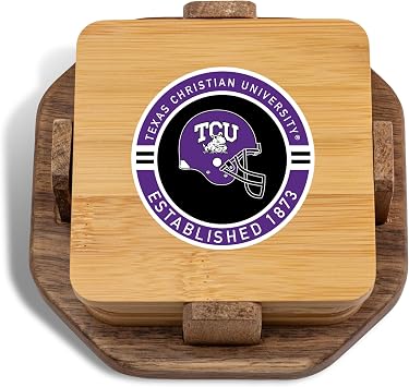 The Memory Company Officially Licensed NCAA Wood Inlay Coaster Set - 4-Pack Handcrafted Drink Coasters with Holder, Premium Sports Fan Home Bar Accessories, Official Team Logo Collection