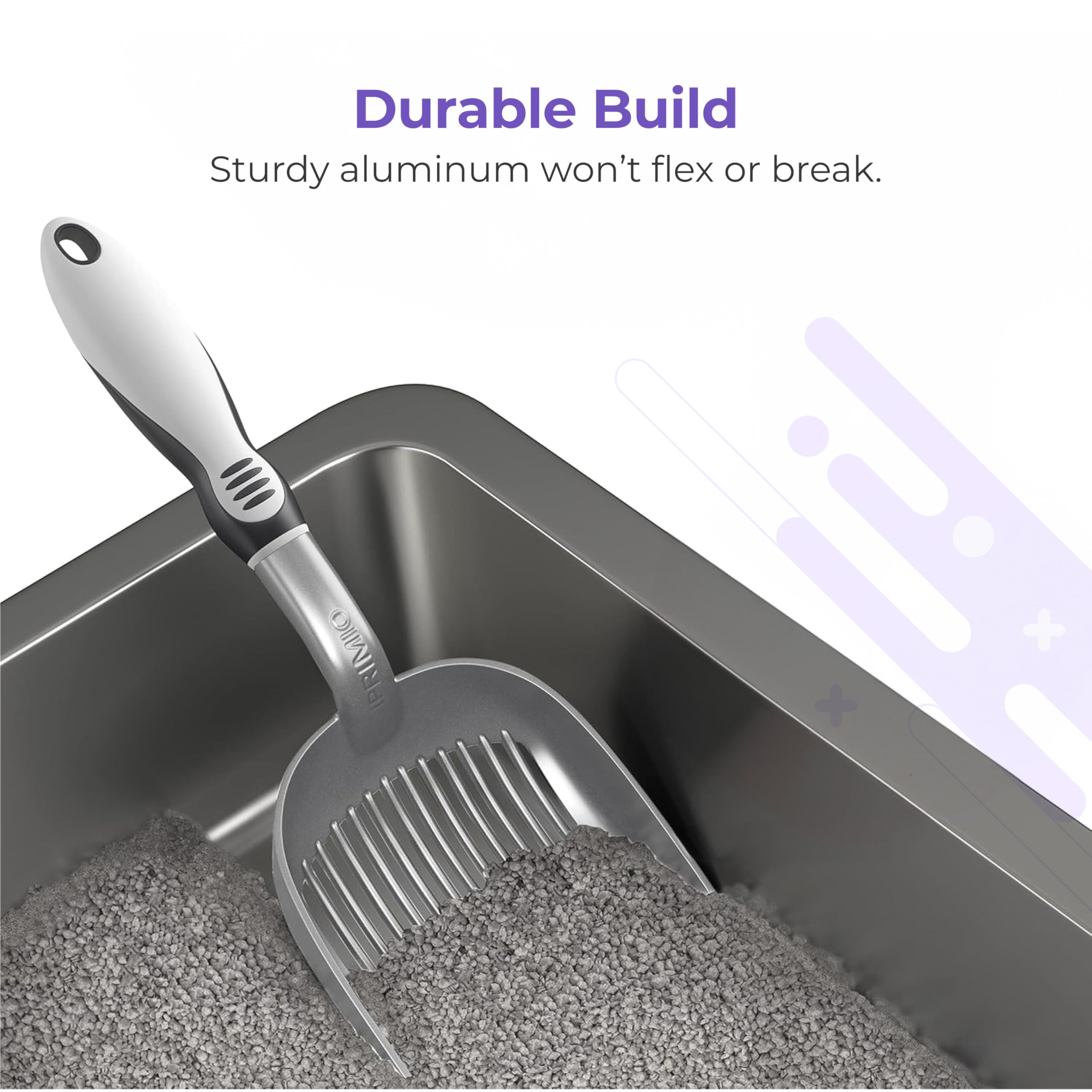iPrimio Cat Litter Scooper Deep Shovel with Holder - (Silver XL) - Non-Stick Pooper Scooper Shovel Kitty Litter Sifter - Patented Solid Aluminum Poop Scoopers with Long Handle, Easy Grip, Pet Supplies - image 7