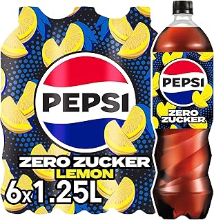 pepsi Zero Zucker Lemon, Das zuckerfreie Erfrischungsgetränk von Pepsi ohne Kalorien, Koffeinhaltige Cola mit Zitronengeschmack in der Flasche, EINWEG (6 x 1.25 l) (Verpackungsdesign kann abweichen)