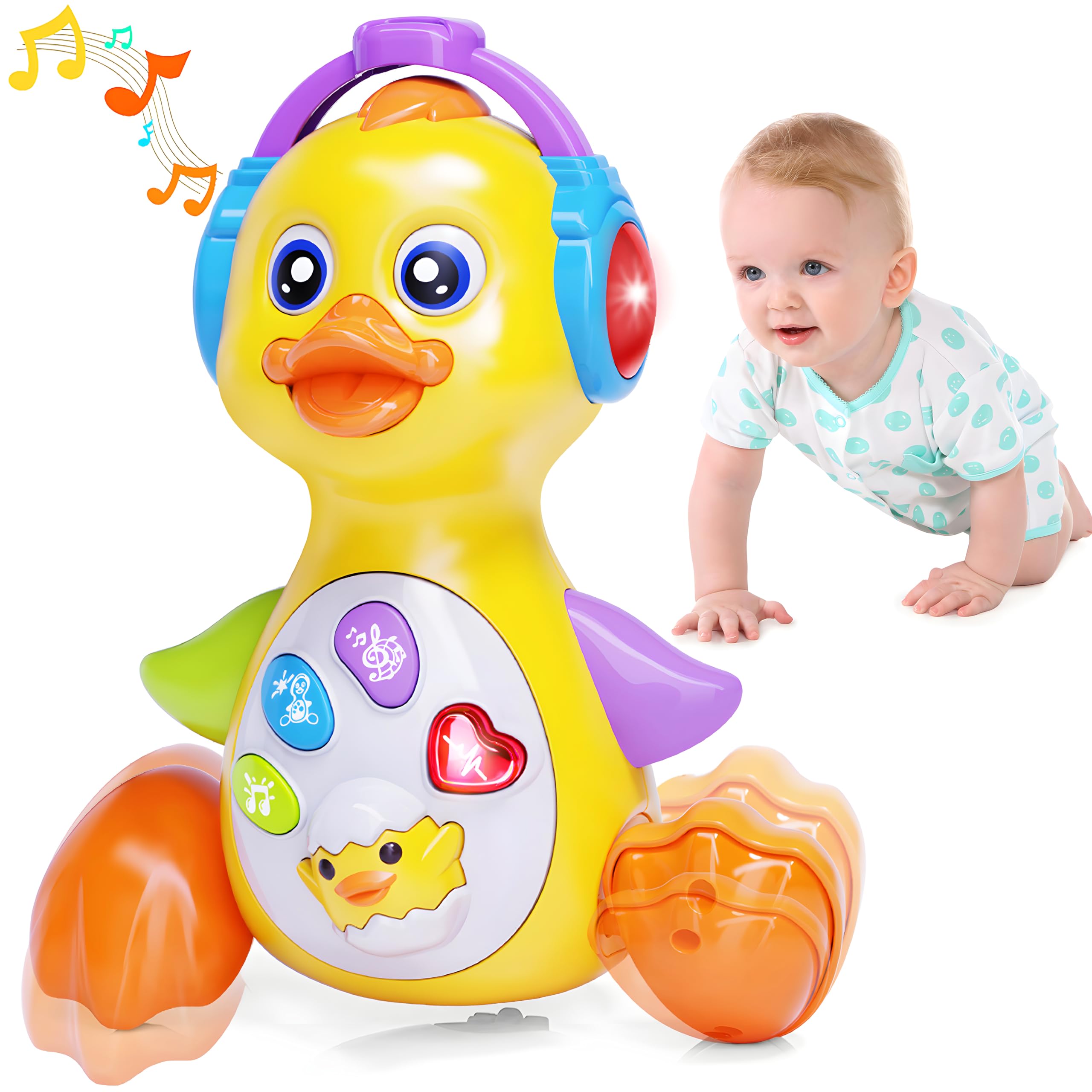 Yerloa Duck Toy for 1 Year Old, Dancing Musical Duck with Light and Sound, Crawling Moving Walking Singing Baby Toy 6-12-18 Month Girls Boys, Interactive First Birthday Gifts for Toddlers Kids Present