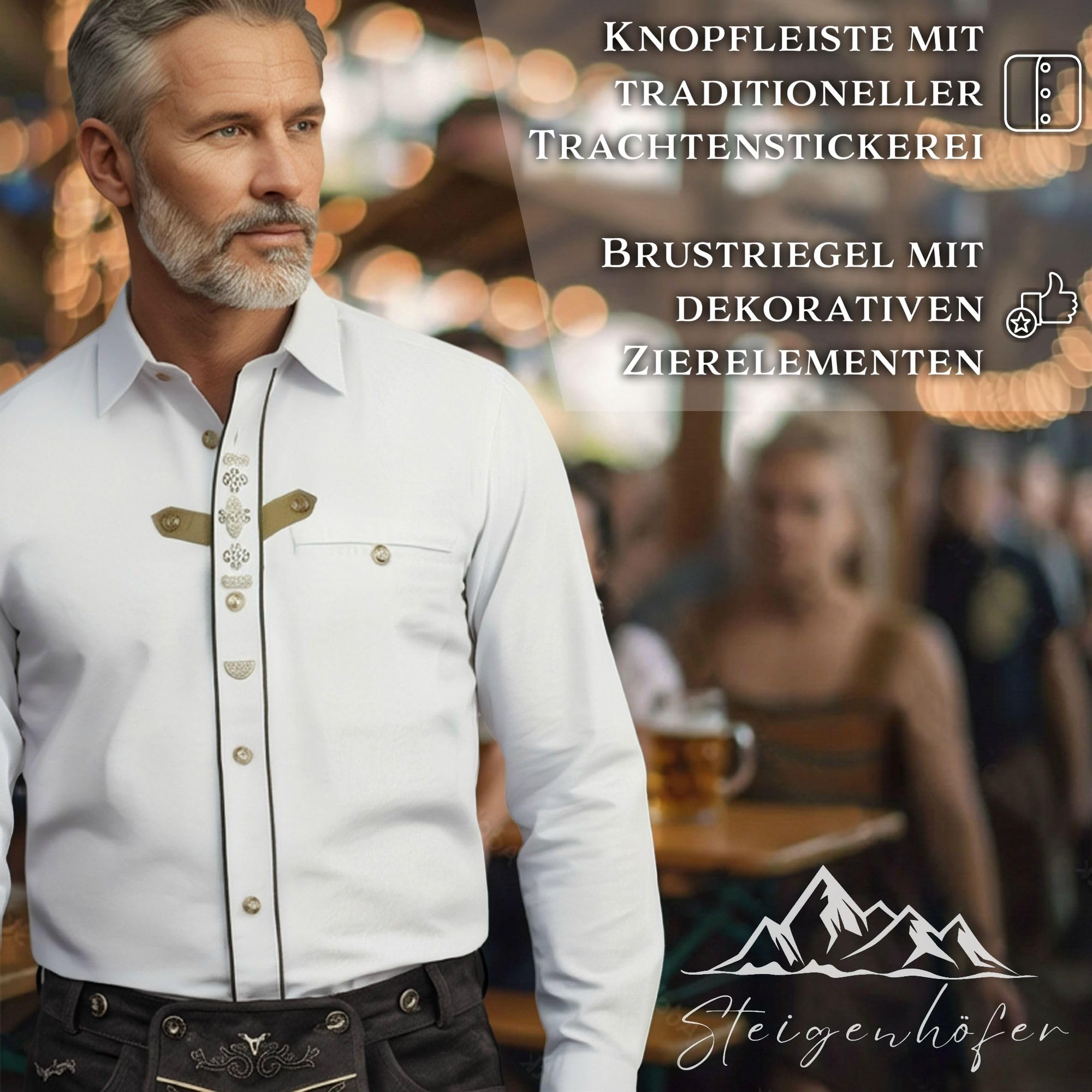 Steigenhöfer Manufaktur Trachtenhemd Herren Langarm - Vincent - Mit Trachten und Jeans kombinierbar - Traditionelles Herren Hemd mit Kentkragen - Ideal für Dein Oktoberfest Herren Outfit
