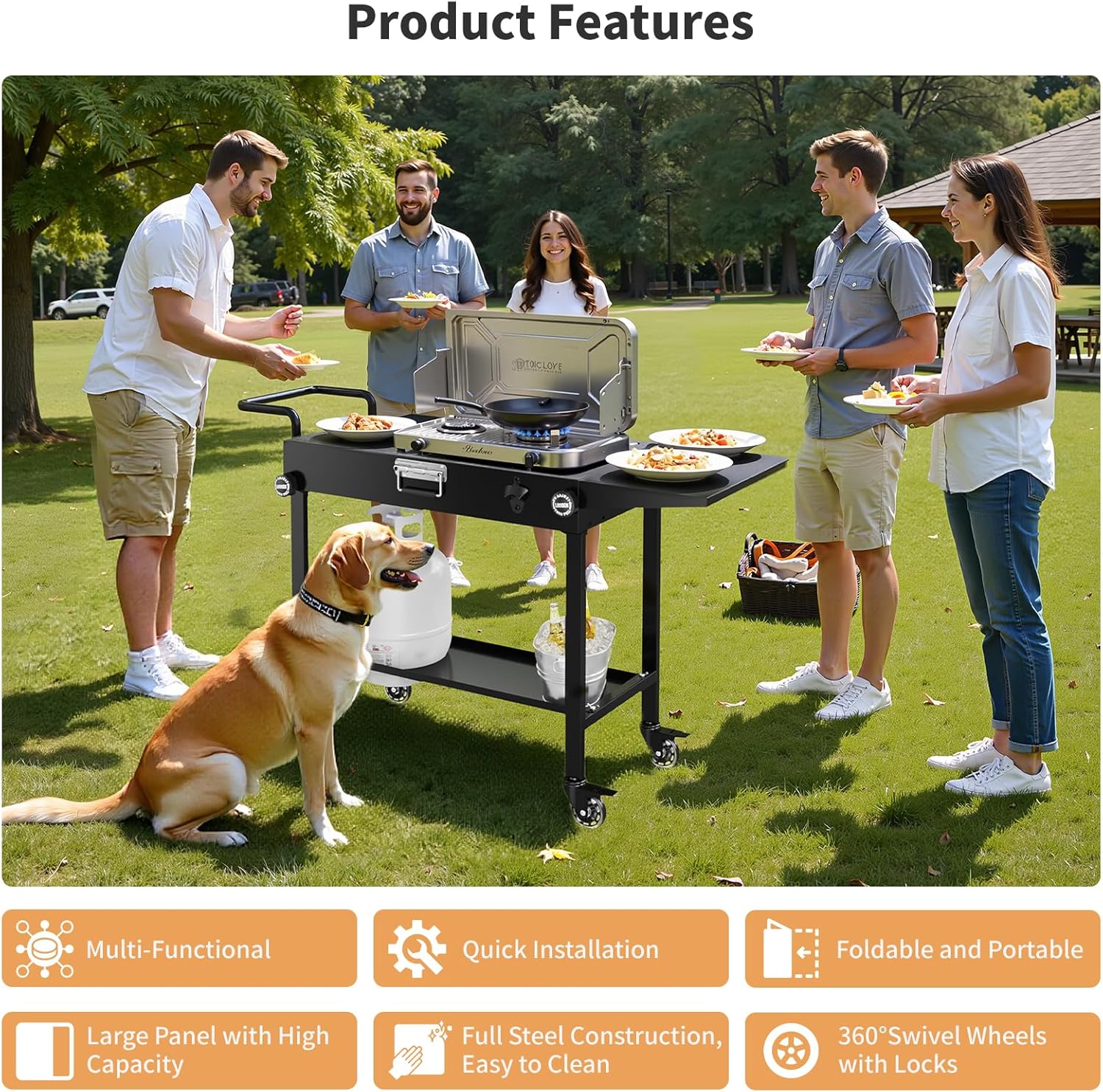 Portable Grill Cart for Blackstone Griddle, 440lb Foldable Outdoor Grill Table with Wheels for Ninja, 31" W x 17" D Blackstone Griddle Stand with Caddy Fit 17” or 22”, Black