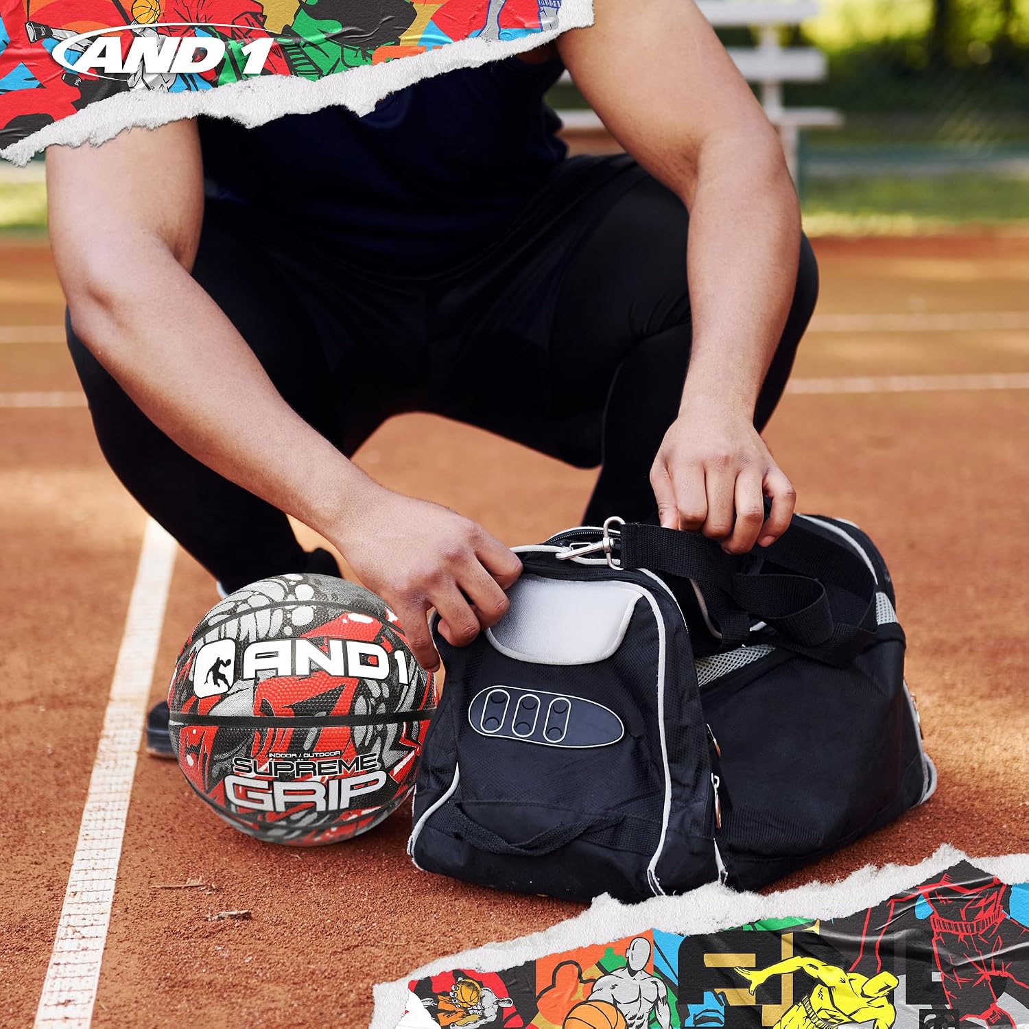 AND1 Supreme Grip Official Regulation Size 7 (29.5 inches) Rubber Basketball - Deep Channel Construction Streetball, Made for Indoor Outdoor Games