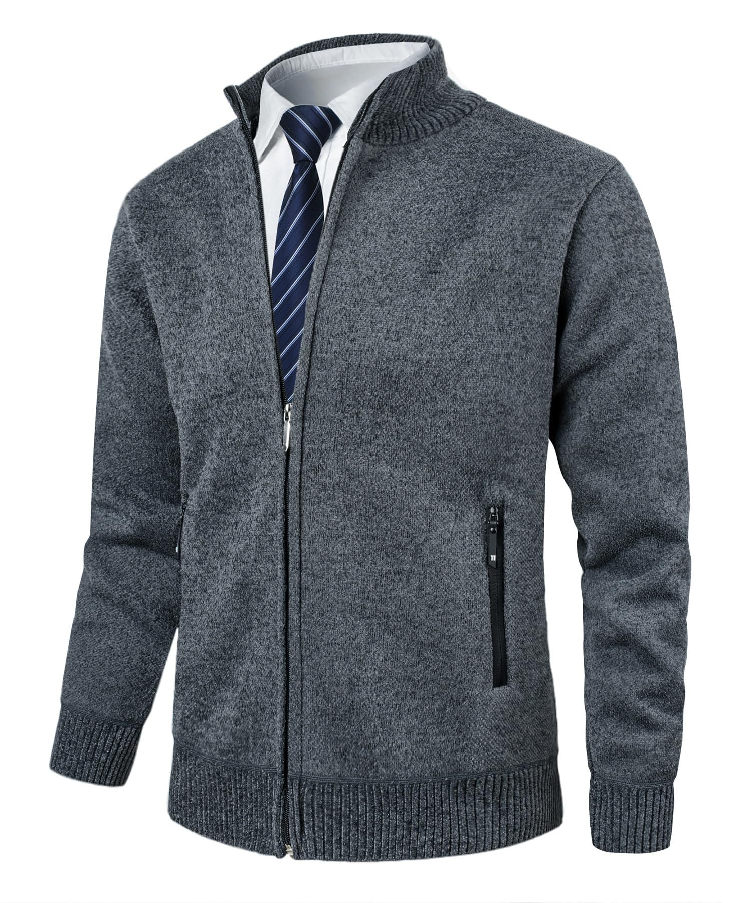Cárdigan de Hombre Cuello Alto Forro Polar Invierno Cremallera Casual