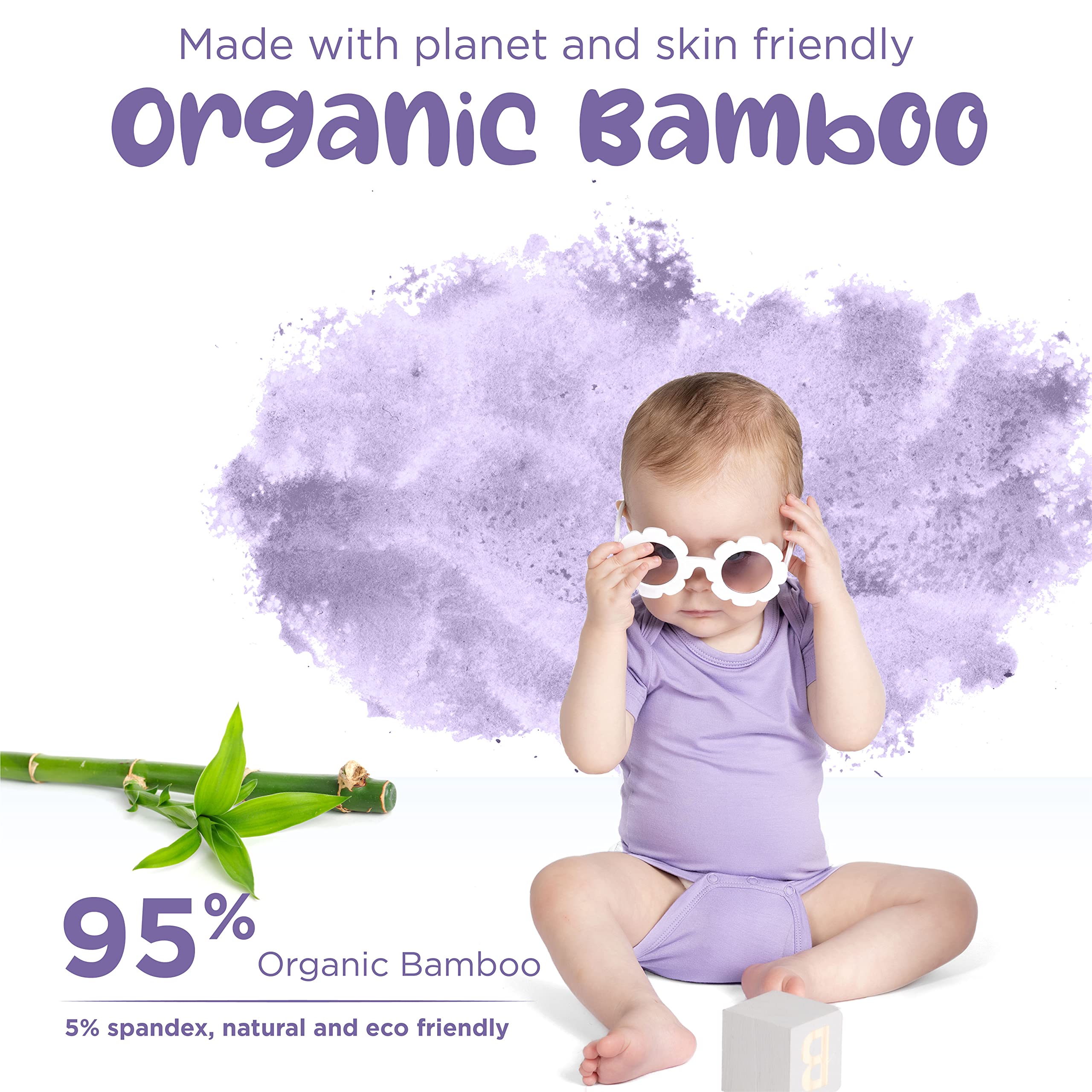 Amelia@Phoebe BABY Short Sleeve Unisex Baby Bodysuits, Rayon Derived From Bamboo Material (3-6 Months, Purple)