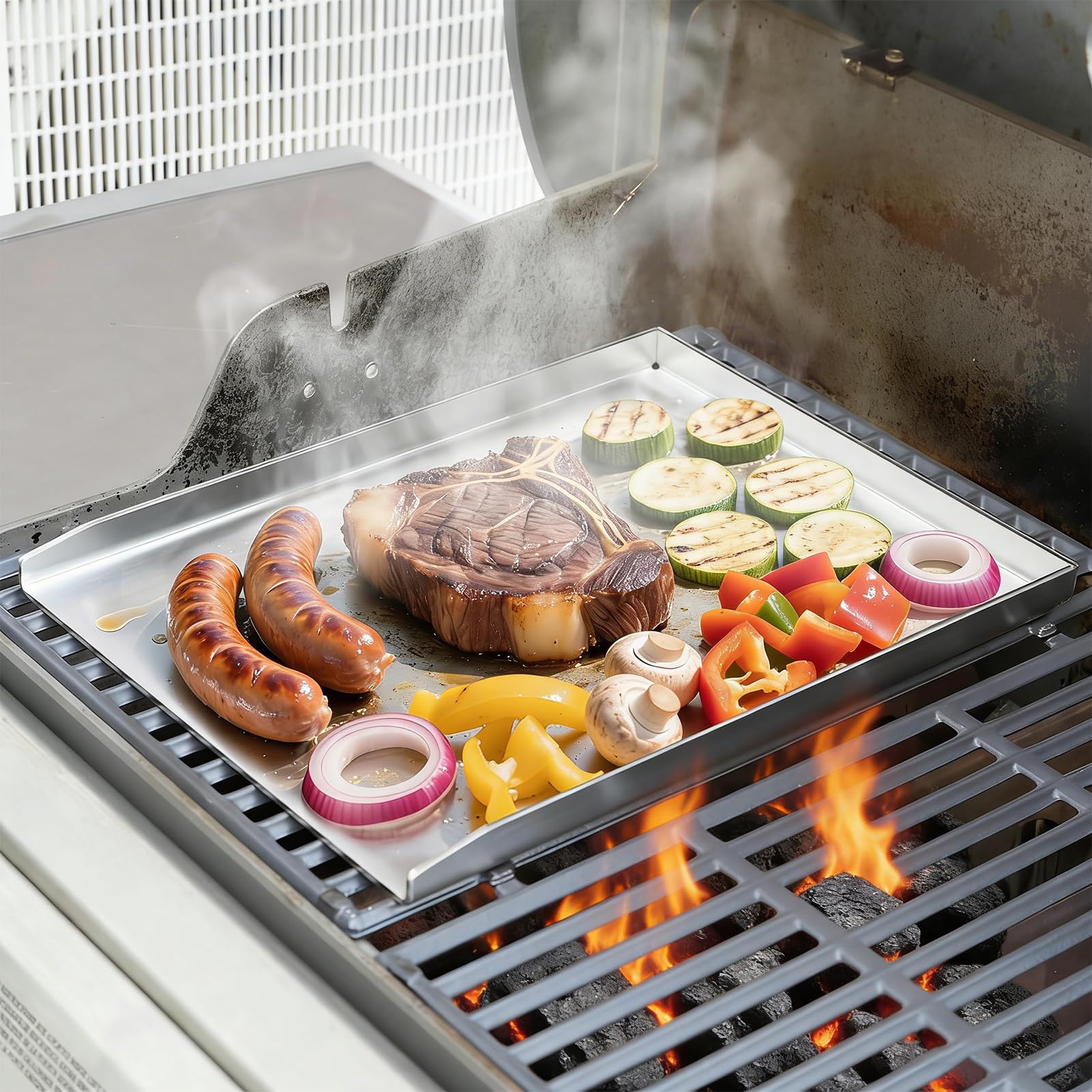 Nikou płyta grillowa ze stali nierdzewnej 40 x 30 cm, płyta grillowa Plancha z 2 łopatkami do grillowania na gaz i węgiel drzewny, uniwersalna płyta grillowa Plancha z łopatką do grillowania
