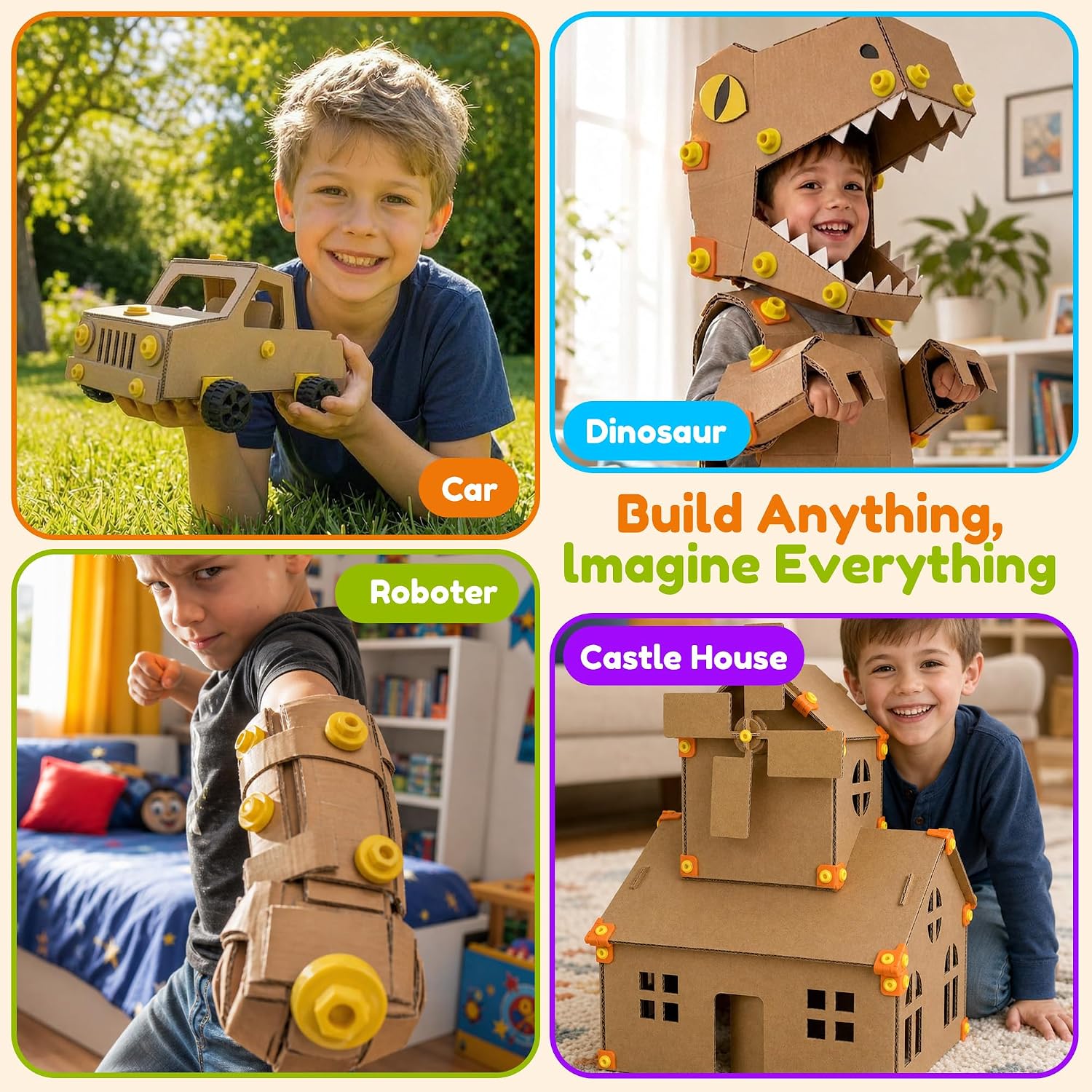 X Hot Popcorn 188 Pcs Cardboard Construction Tool Kit Cardboard Cutter Tool | 140 Screws, 28 Connectors, 8 Wheels, 1 Roller, 1 Screwdrivers, 1 Hole Punch, 1 Glove, Cardboard Building Kit, DIY Making