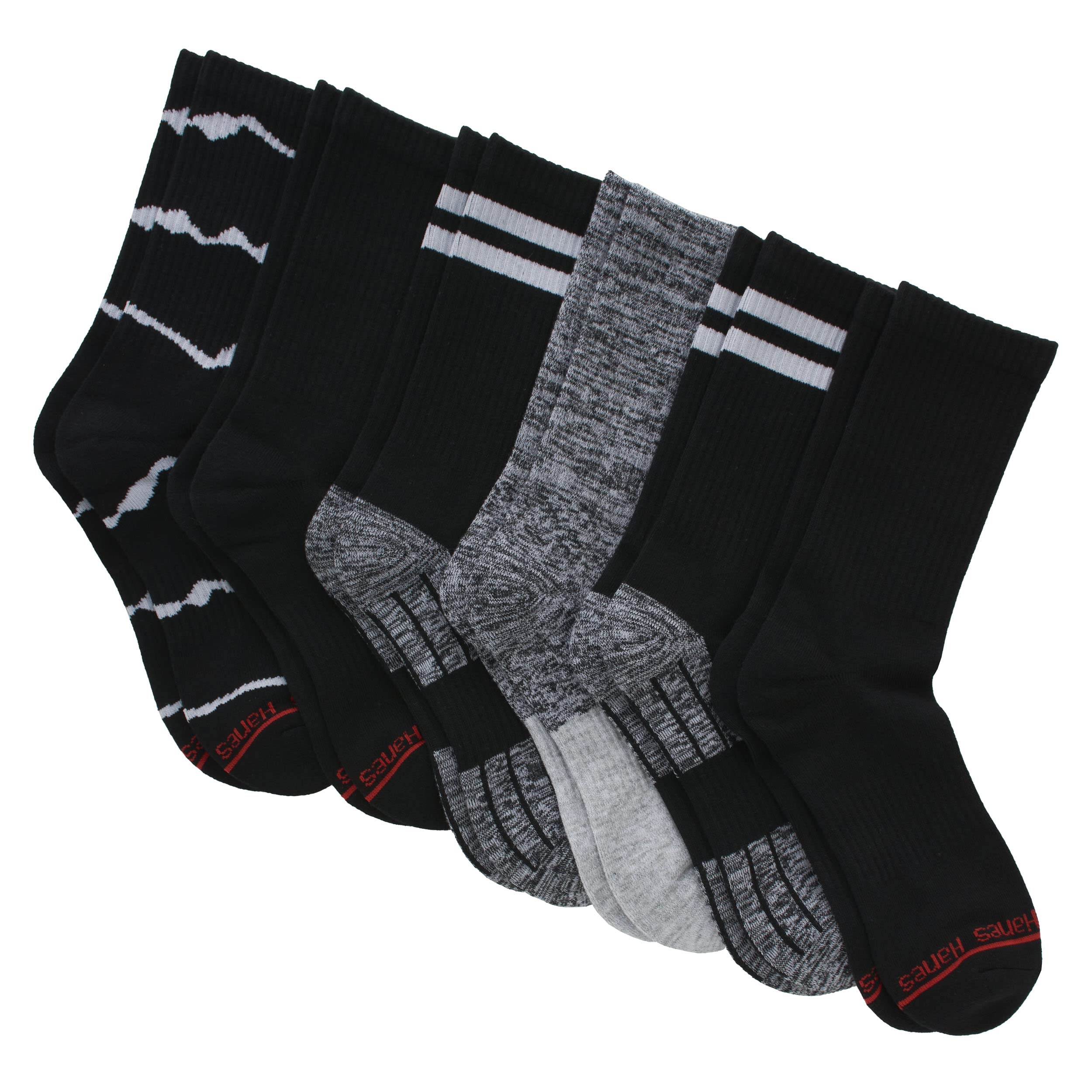 Hanes Ultimate Originals Crew Calcetines invisibles tobilleros de hombre, Negro/gris variado (Black/Grey Assorted), 6-12