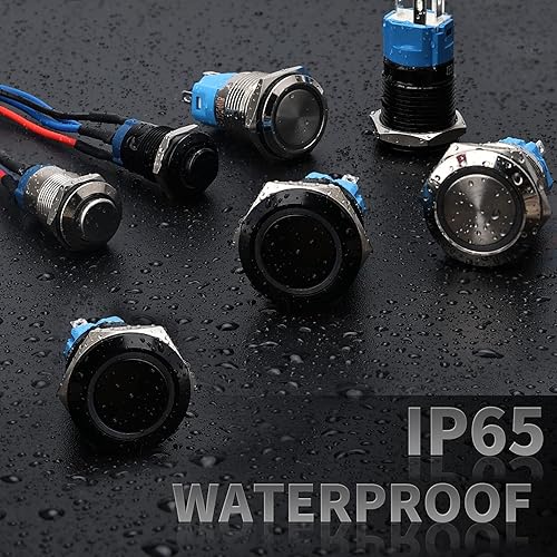 Miniatura 6 de STARELO 5 interruptores de botón momentáneos LED de 0.472 pulgadas, carcasa negra con precableado, interruptor de botón impermeable IP65, 1NO 1