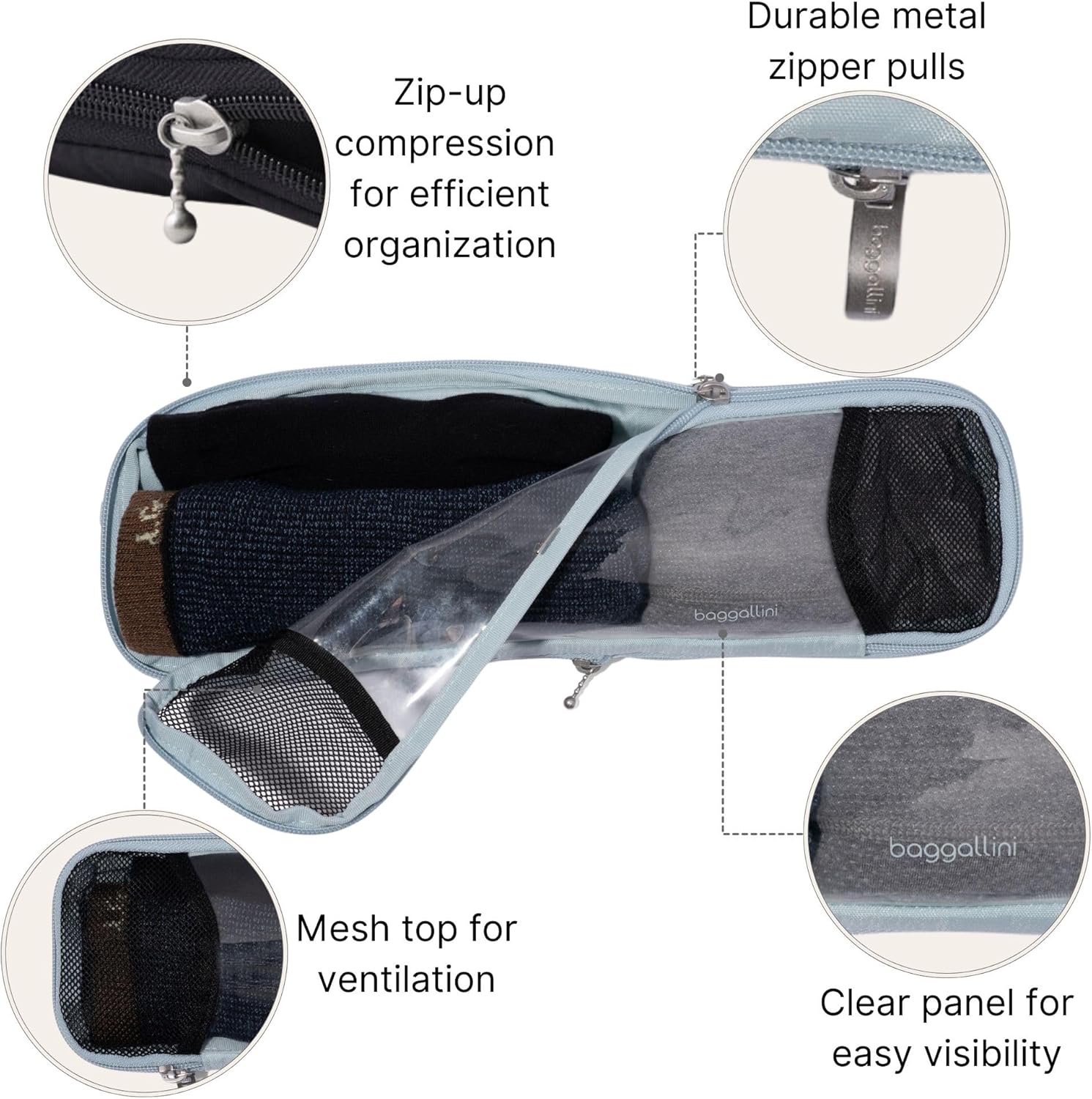Baggallini Long Compression Cube - Lightweight Travel Accessory Compression Packing Cube for Travel