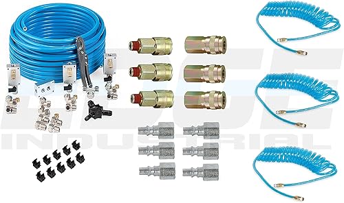 Maxline M3800 Master Kit tubo de 100 pies con 3 salidas de aire y clips de montaje en pared, (3) mangueras de bobina reforzada de polietileno,
