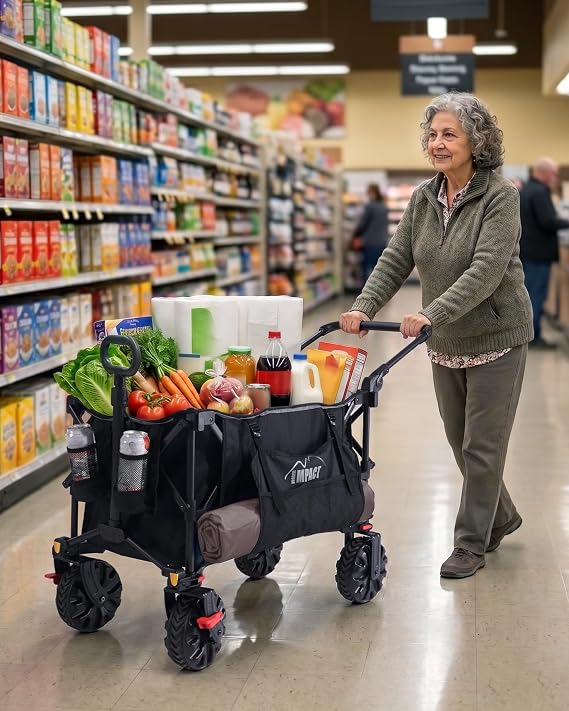 Foldable Push Wagon with Canopy, 200L Portable Folding Utility Pull Cart