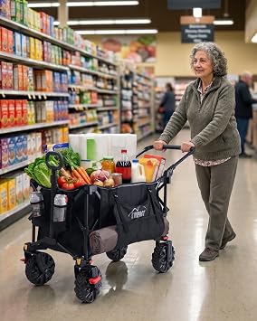Foldable Push Wagon with Canopy, 200L Portable Folding Utility Pull Cart