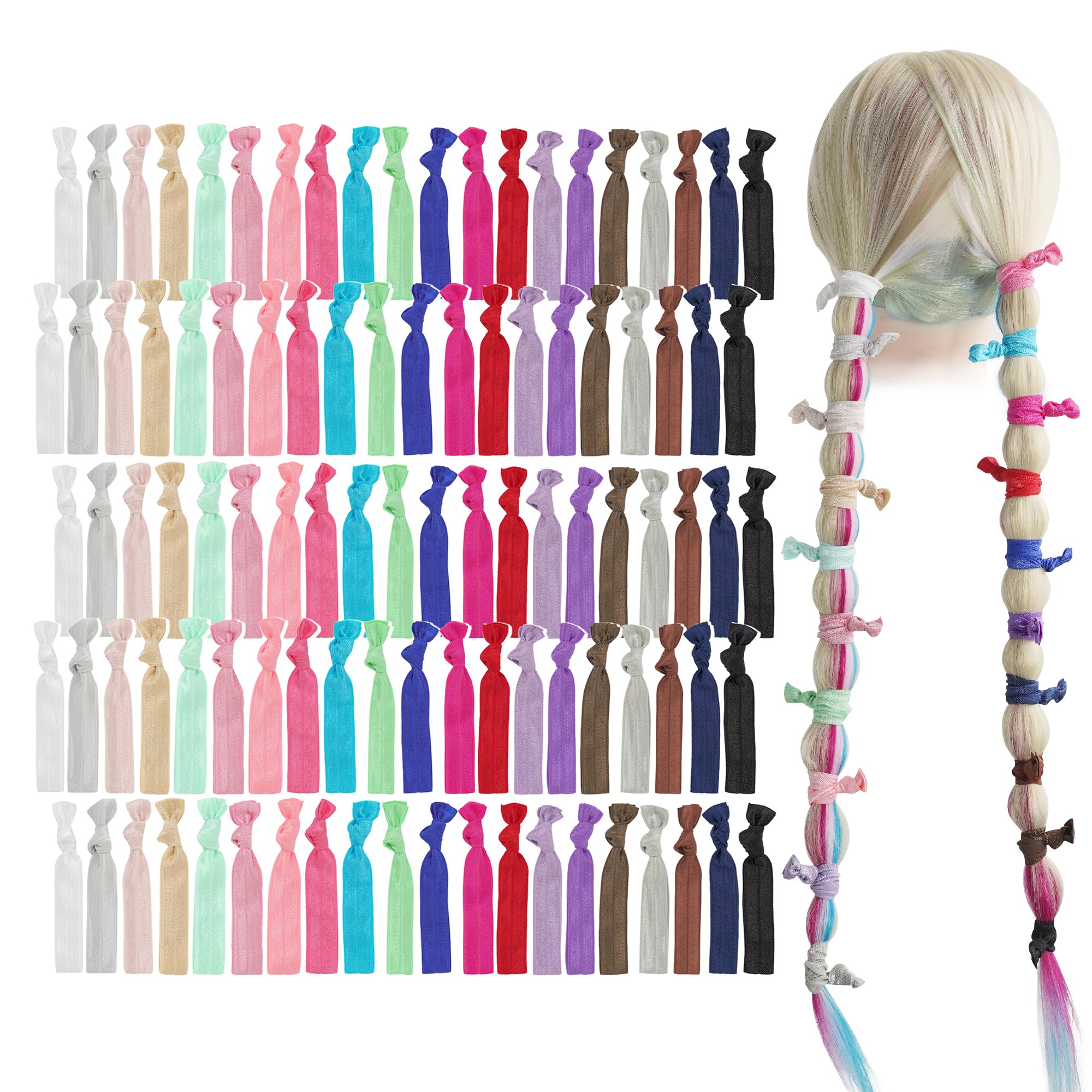 MEEDEE Women's Pastel Rainbow Hair Accessories: 100 Pack Knotted Soft Elastic Ribbon Hair Ties, No Crease, No Damage, Ouchless for Ponytails, Yoga,