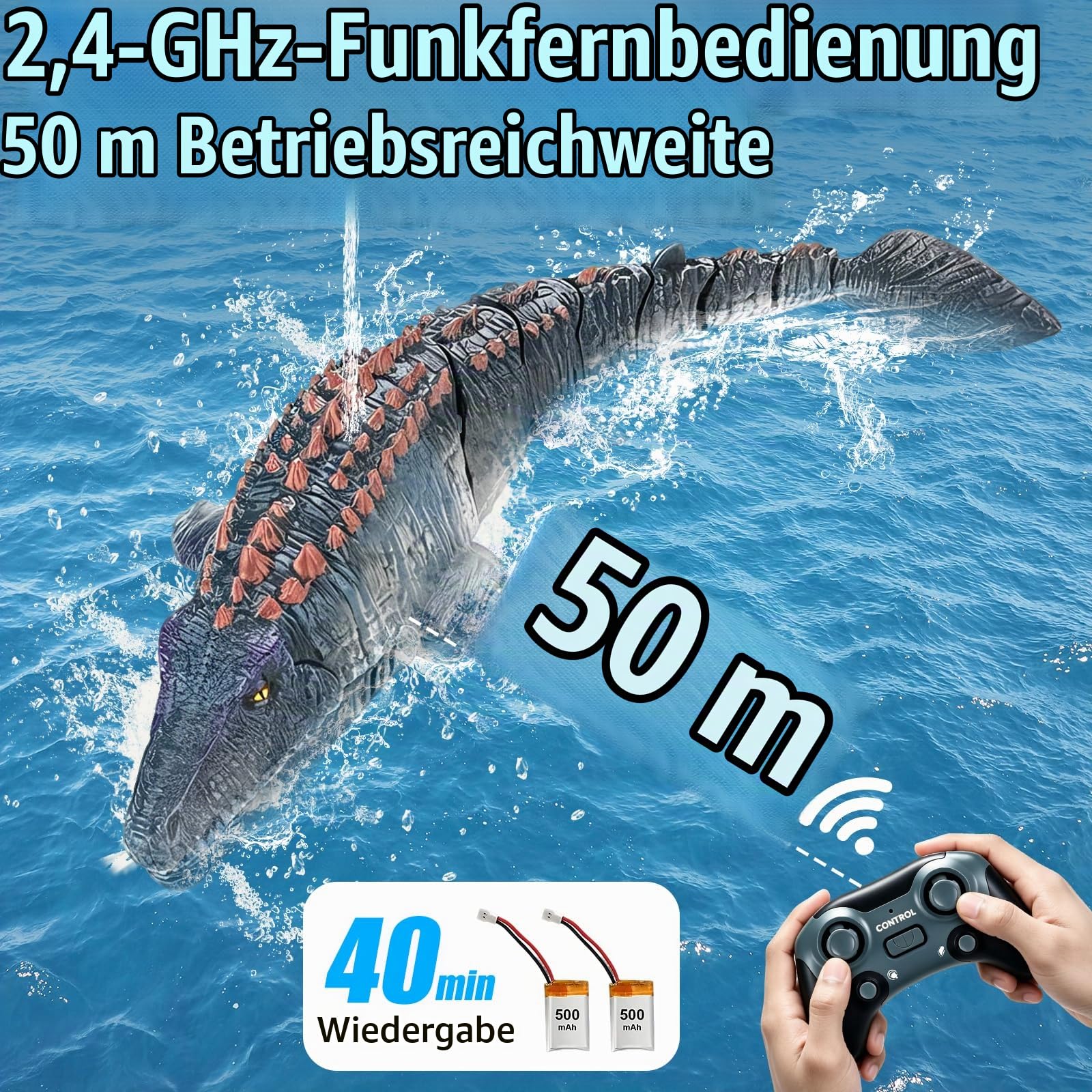 Ferngesteuertes Mosasaurus RC Boot, 2.4GHz Fernbedienung Hai Boot