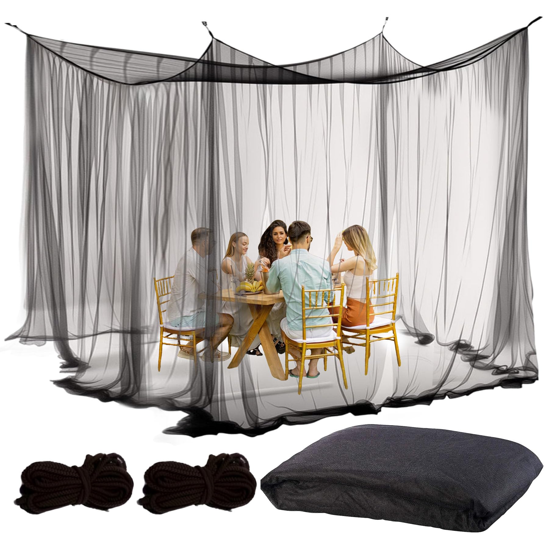 Moskitonetz Outdoor 300x300x250cm, Insektenschutz für Pavillon Garten Terrasse Camping Bett, 220 Mesh Feinmaschig mit 1 Tür (Schwarz)