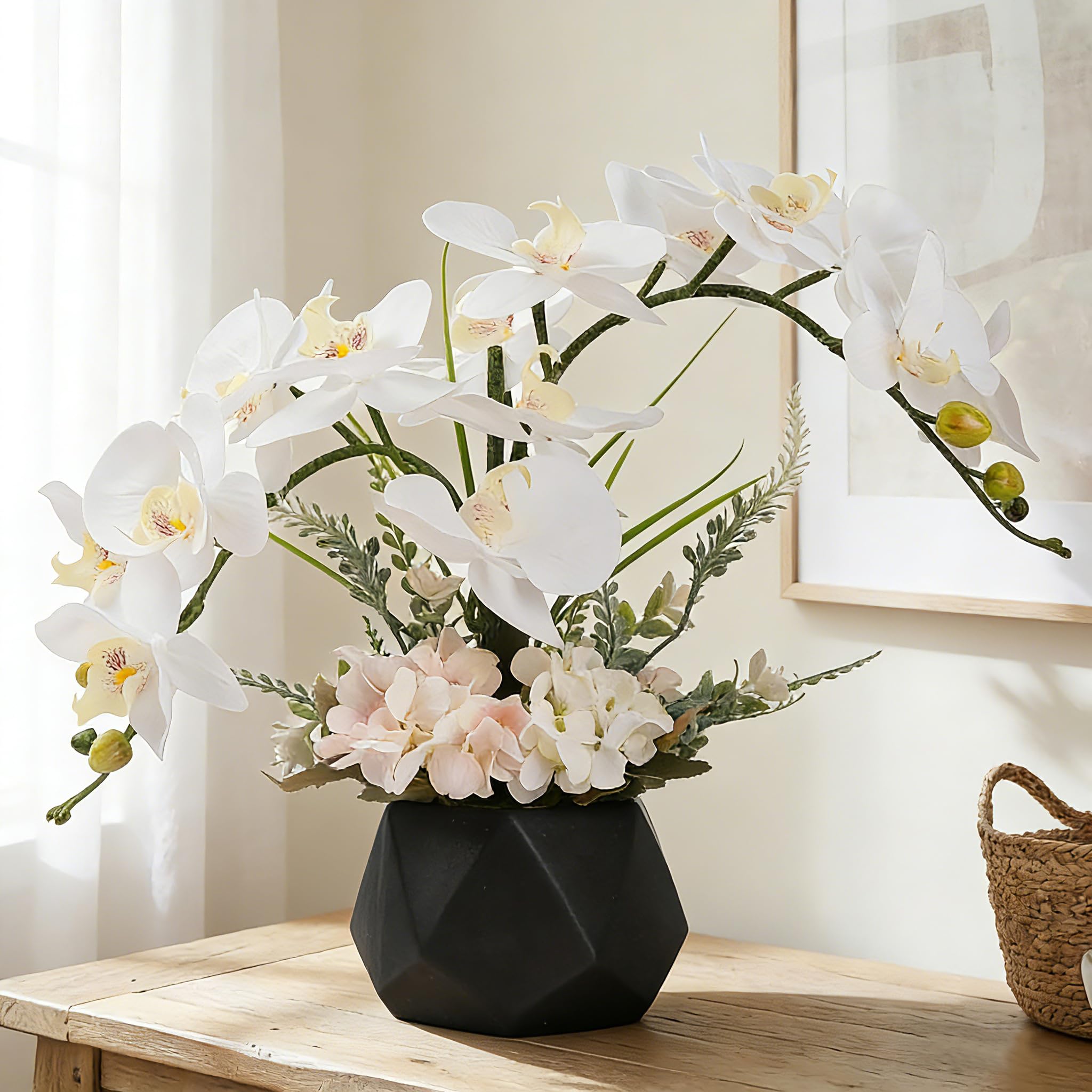 LESING Fiori artificiali di Ochid finte orchidee con vaso di fiori artificiali per la decorazione della casa (stile 2, vaso nero)