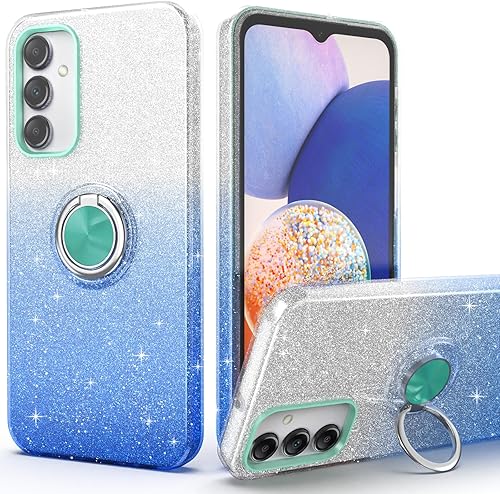 Miniatura 10 de Funda para Galaxy A52 5G para niñas y mujeres, delgada, con purpurina y soporte de anillo de 360, soporte magnético para automóvil, absorbente de