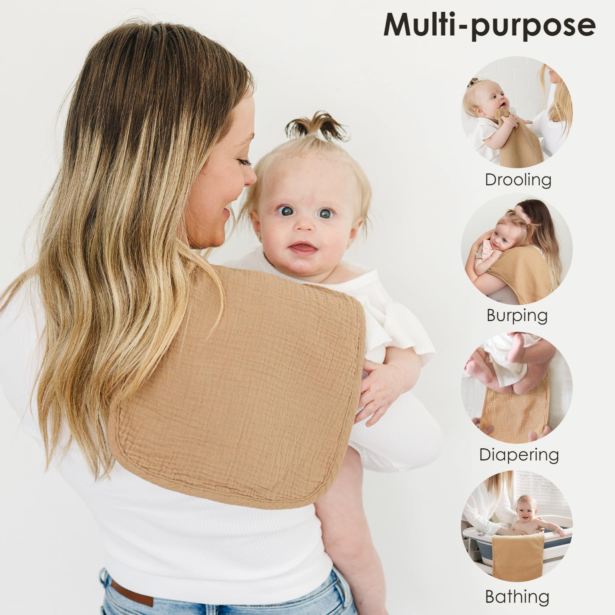 MairMore Musselin-Spucktücher, 100 % Baumwolle, Baby-Spucktücher für Jungen und Mädchen, neutrale Handtücher für Neugeborene, große saugfähige Windeln