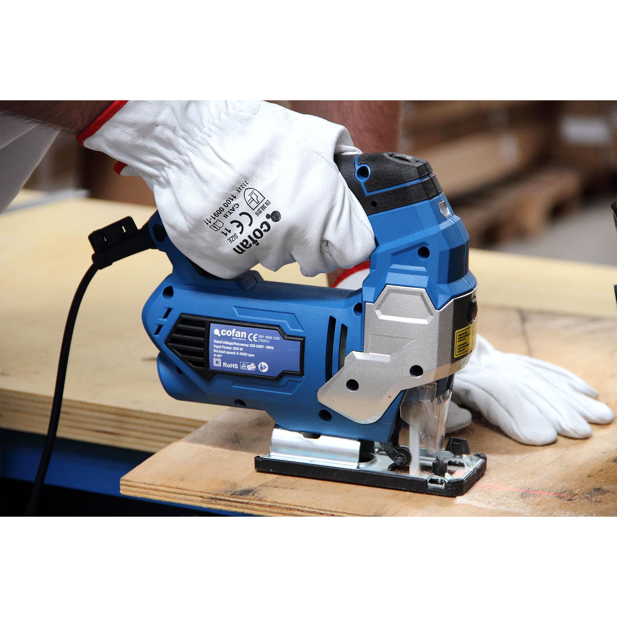 Cofan Sierra de calar electrónica 800 W 0-45º (0-3000rpm) | Láser marcador | 6 Velocidades Corte inclinado ± 45 ° | Potencia 230 V