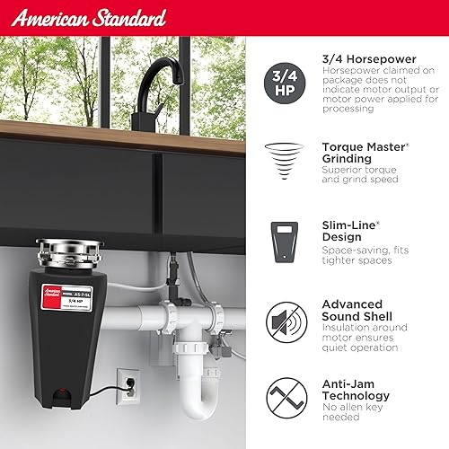 Miniatura 2 de American Standard 10-US-AS-7-SL - Triturador de basura, 34 HP delgado, color negro