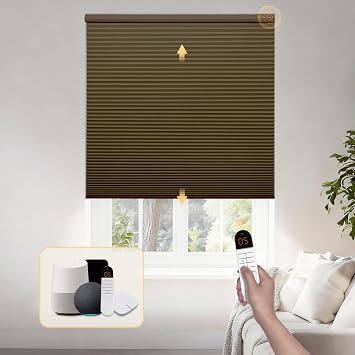No Drill Motorized Blinds with Remote,Automatic Blinds-Blackout Cellular Shades,Rechargeable Electric Honeycomb Shades for Windows,Easy Install,Custom Size for Home Office,Dark Brown