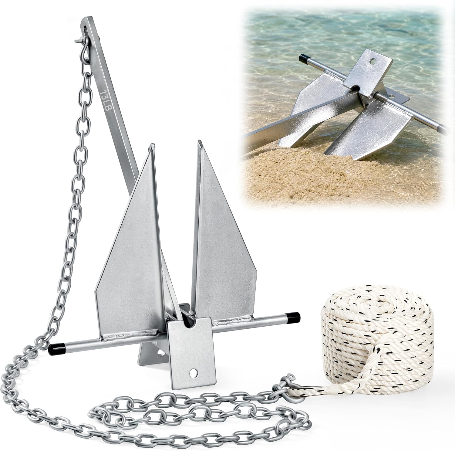 Heavy Duty Boat Anchor Kit with a 3.5/5/8/10/13/18/22 lb Danforth Anchor,Anchor Chain,Rope and Shackles,Fluke Anchor for Pontoons, Dinghies, Fishing Boats, Bass Boats
