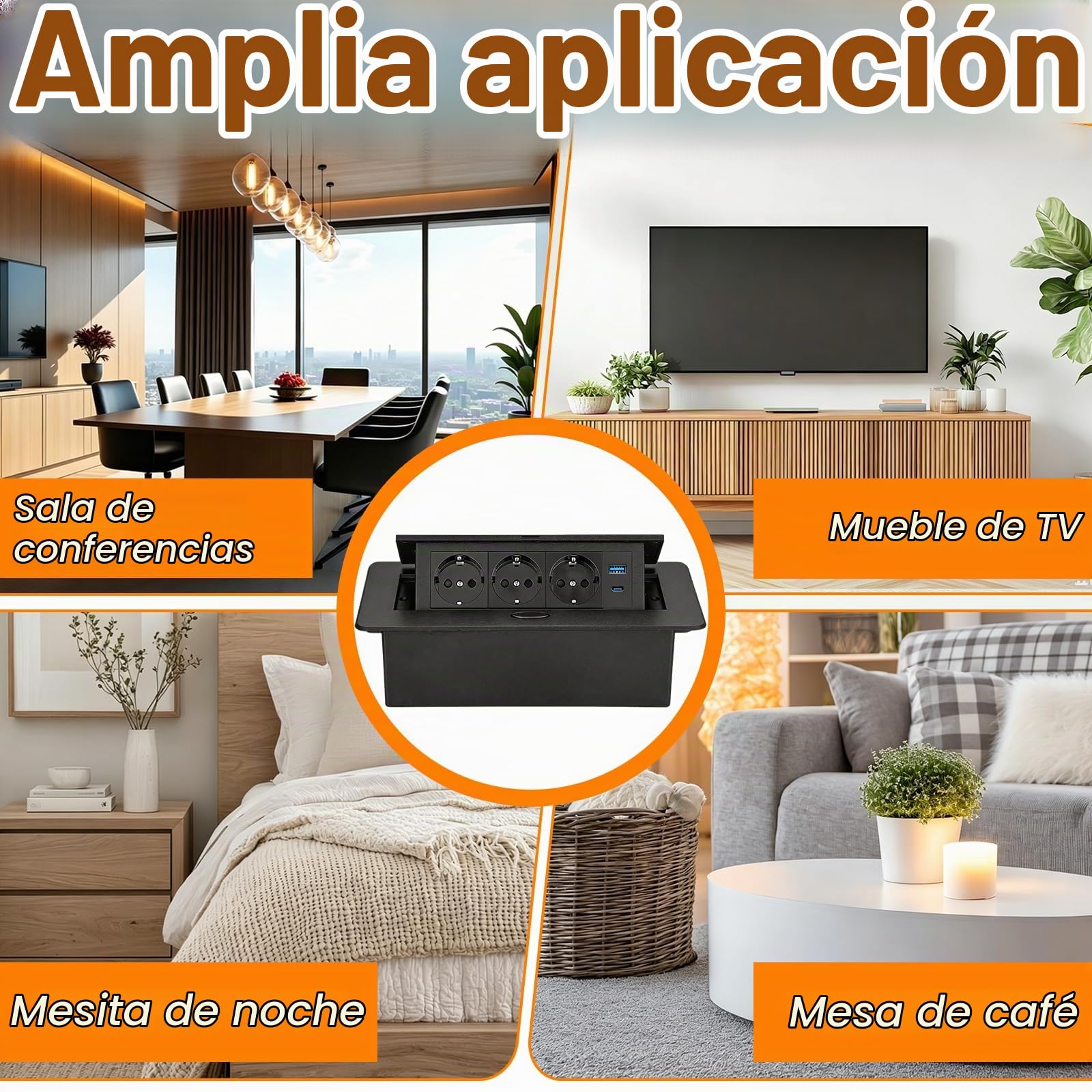 BRGD Enchufe Empotrable de Aluminio, Negro Regleta Retractil 3 Enchufes con Cable de 1,8m y USB para Mesa, Cocina, Banco de Trabajo y Lateral de Armario, 250 V/16 A