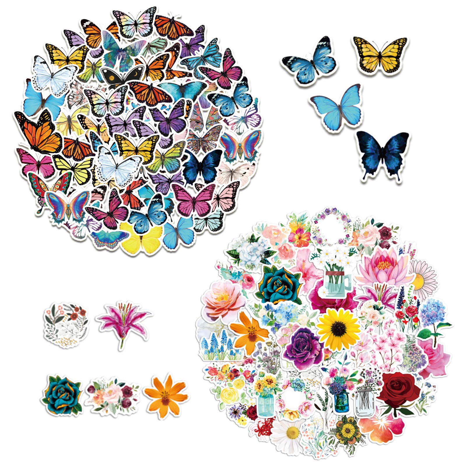 Aesthetic Stickers-Cute Flowers and Butterflies Stickers for Laptop (100PCS Sticker Packs)-Waterproof Vinyl Stickers for Water Bottles,Skateboard,Phone, Stickers Decals for Teens Kids Girls