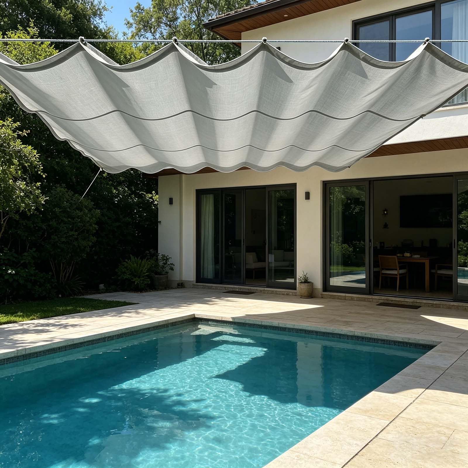Voile d'ombrage rétractable anti-UV 98% imperméable gris