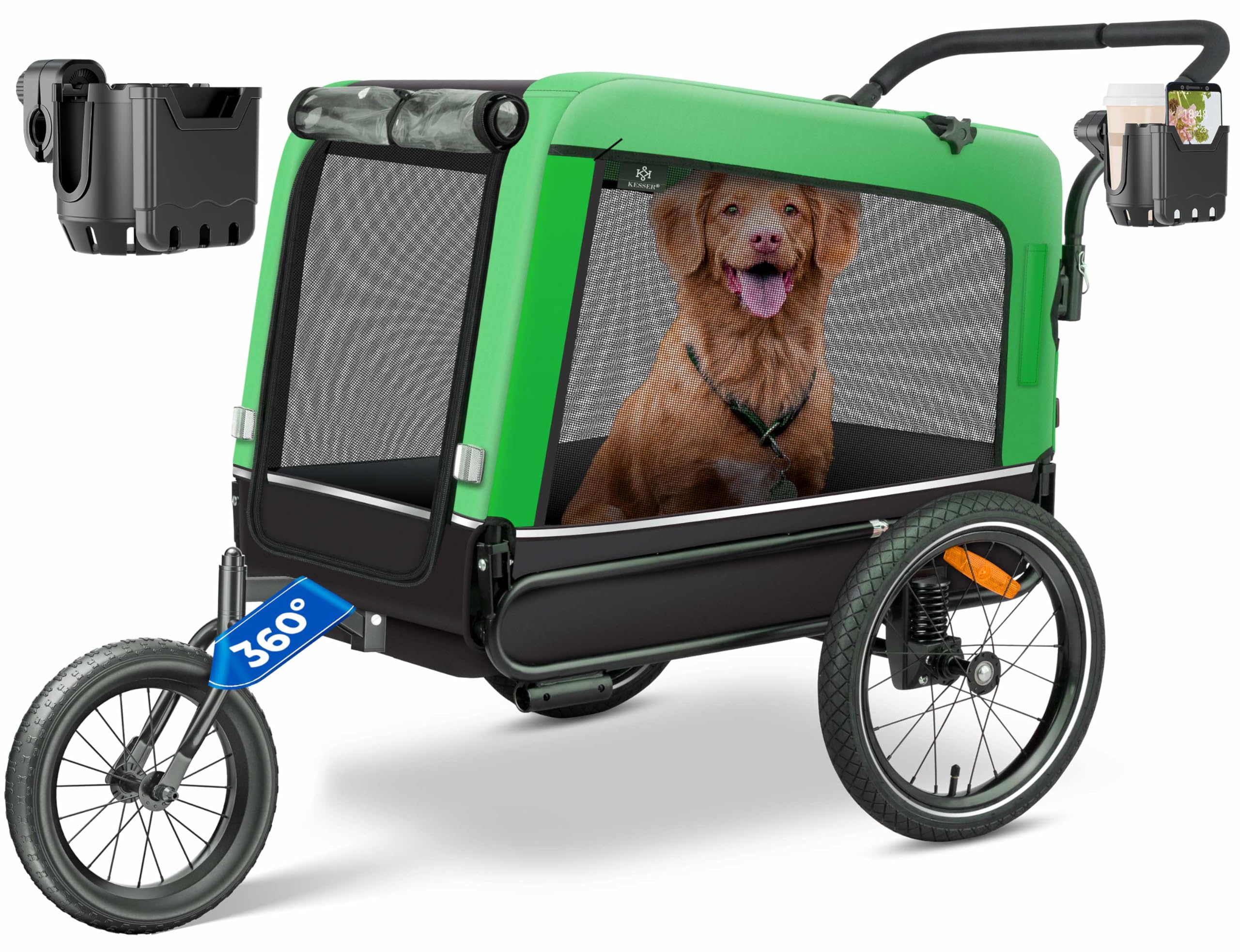 KESSER® Boxer 3-in-1 Rimorchio per Cani, circa 240 Litri di Volume, Tela Oxford 600D, SmartSpace Concept, max. 40 kg incluso Supporto per Bevande e Smartphone, molleggiato
