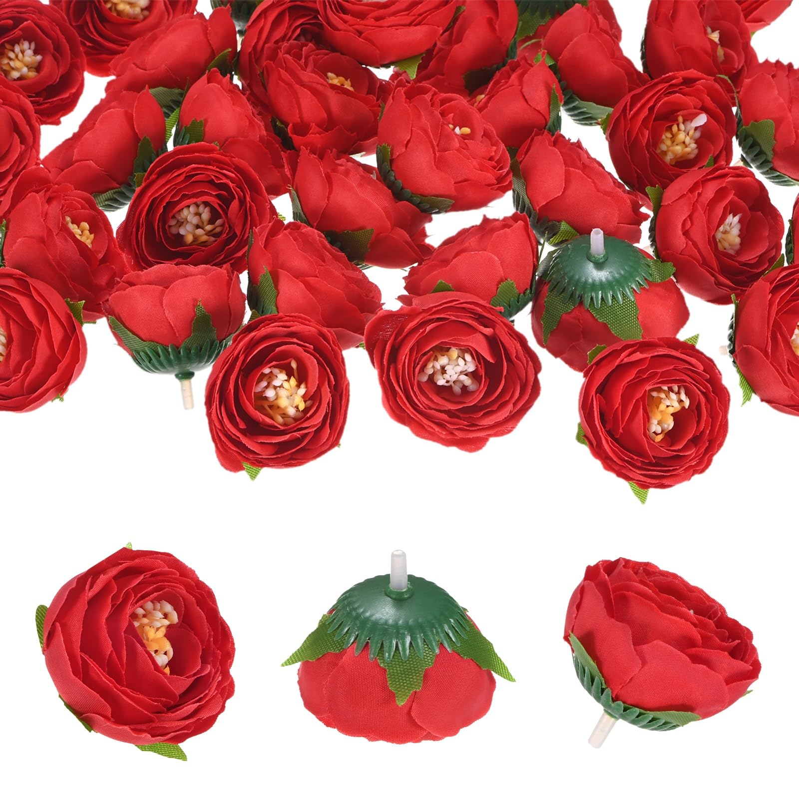 Têtes de camélia artificielles rouges en soie pour bouquet et loisirs créatifs