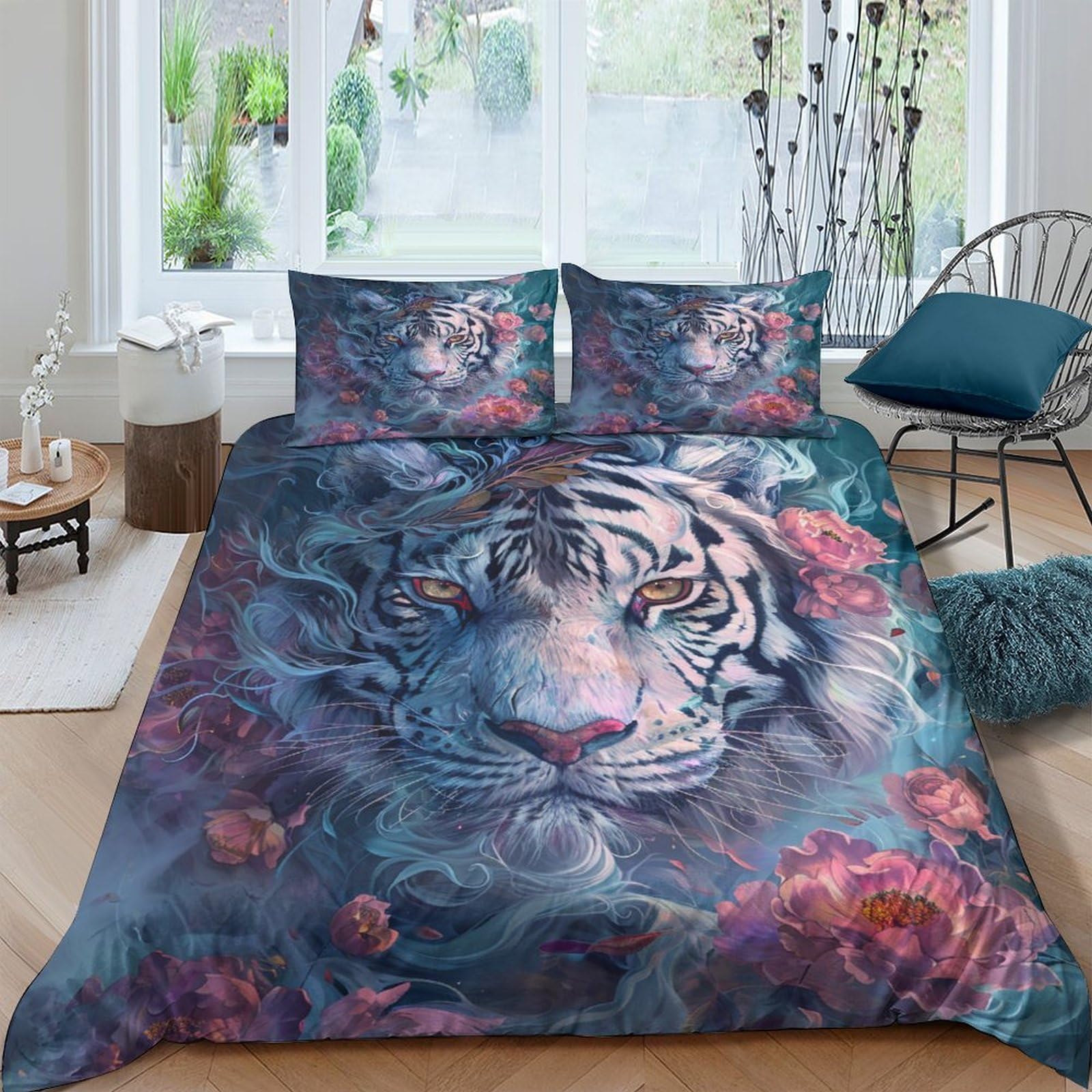 Nraopevvd Style-3 Tiger Duvet Cover Sets 3 Pcs Hotel Quality Quilt Cover Bed Sets Bed Covers With Pillowcases With Zipper Closure Hypoallergenic Soft Breathable Microfiber Double（200X200cm）