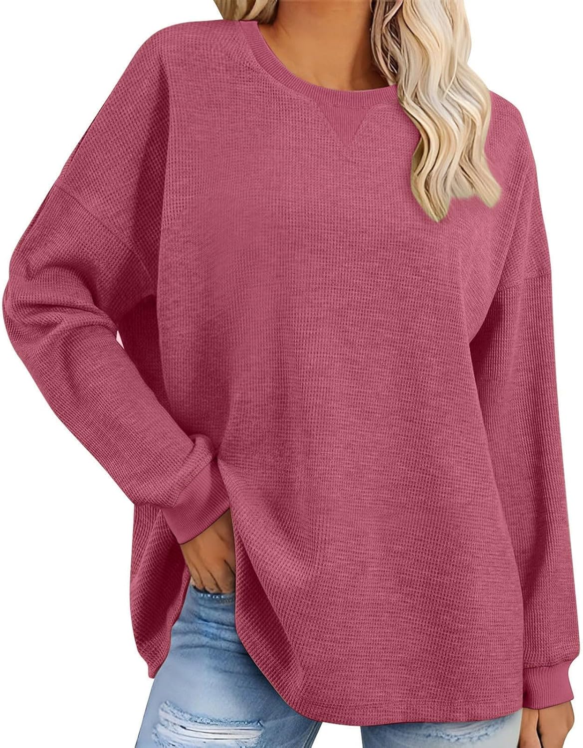 Maglietta Donna Maniche Lunghe Henley - Bottoni, Scollo A V, In Maglia Waffle - Foto 12