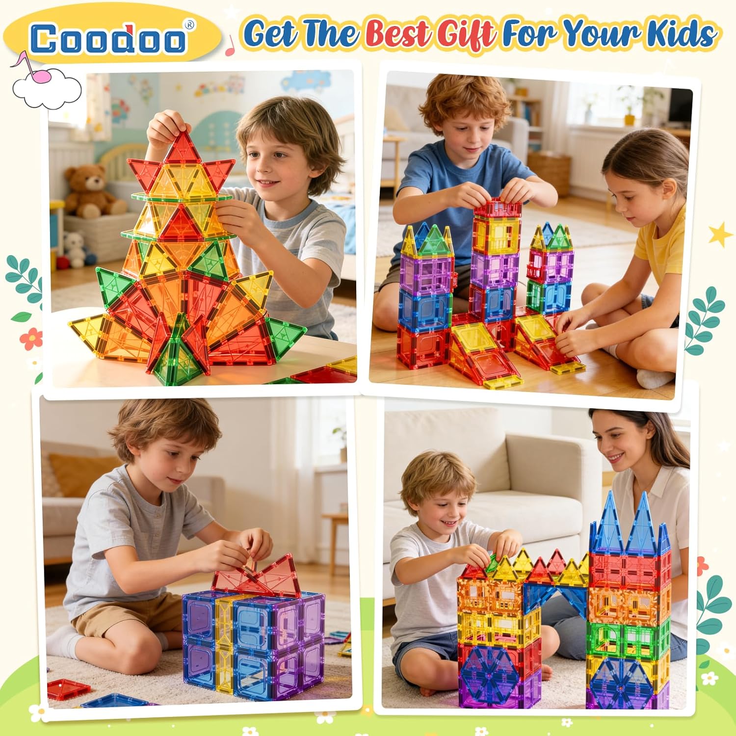 60 PCS Magnetic Building Tiles Kids Toys STEM Magnetic Blocks Sensory Toys Kids Games Magnet Building Toy for Boys and Girls Aged 3 , Kid Brain Development Preschool Kindergarten Toddler Toy