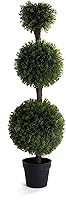 Vista 1 de Bornbridge Árbol de bola topiario de ciprés artificial, árbol de bola de ciprés de 4 pies, árboles topiarios para interiores y exteriores
