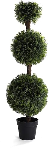Bornbridge Árbol de bola topiario de ciprés artificial, árbol de bola de ciprés de 4 pies, árboles topiarios para interiores y exteriores (paquete