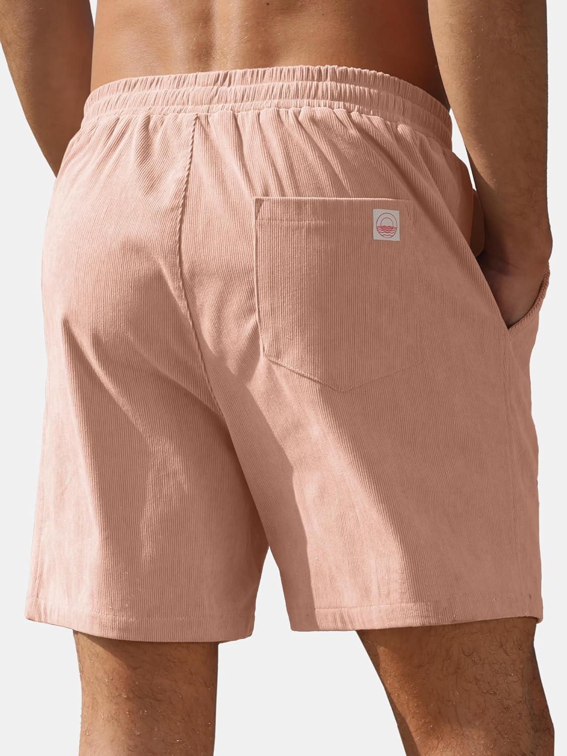PLEPAN Mens Corduroy Shorts 5 Inch Casual Elastic Waist Drawstring Lightweight Summer Beach Shorts with Pockets - Image 2
