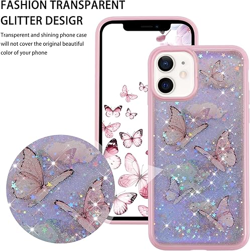 Miniatura 3 de Paquete de 2 fundas transparentes con purpurina para iPhone 11 de Apple, fundas transparentes brillantes con patrón de diseño de mariposa para