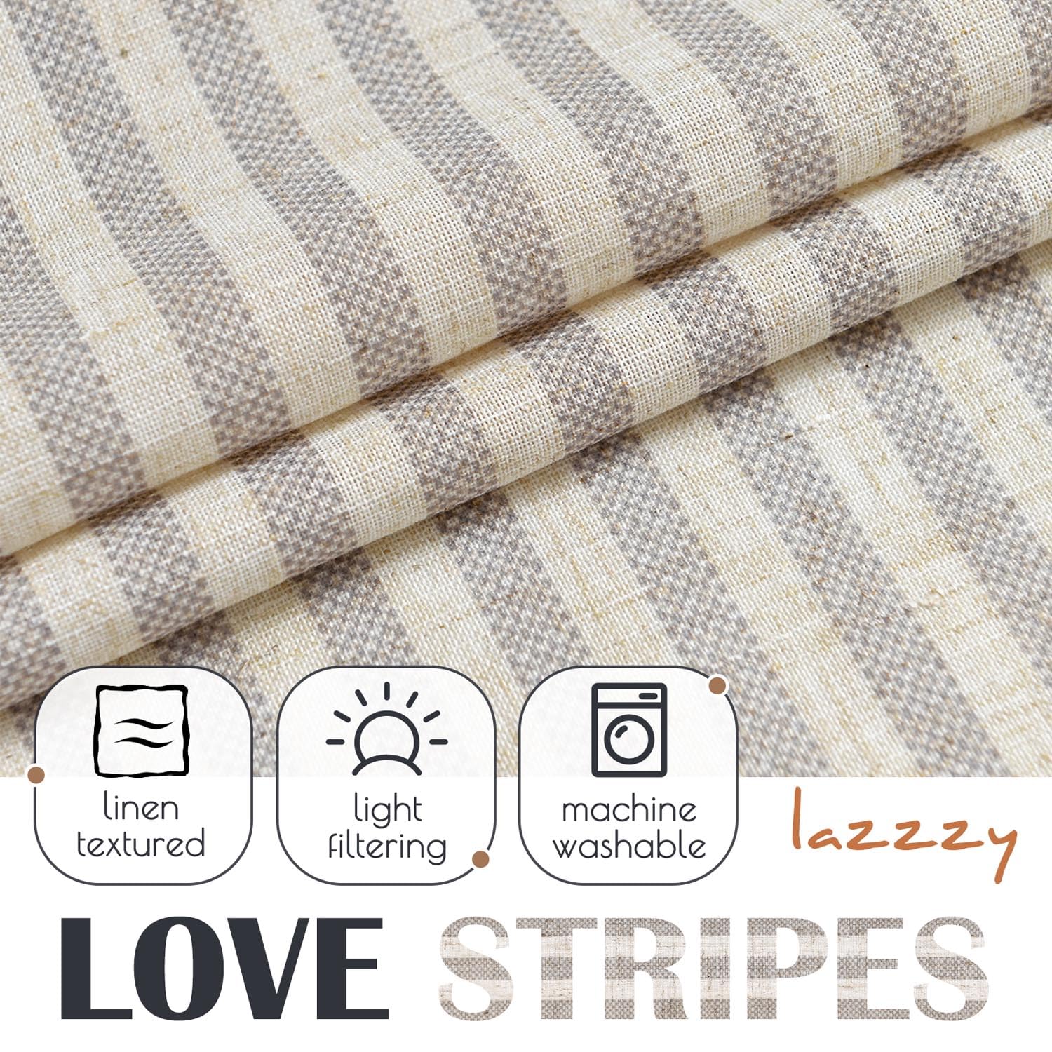Lazzzy Cortinas de cocina cortas, diseño de rayas de café, cortina de ventana de baño, cortinas pequeñas de café, bolsillo superior de barra, 2 paneles de 36 pulgadas, gris