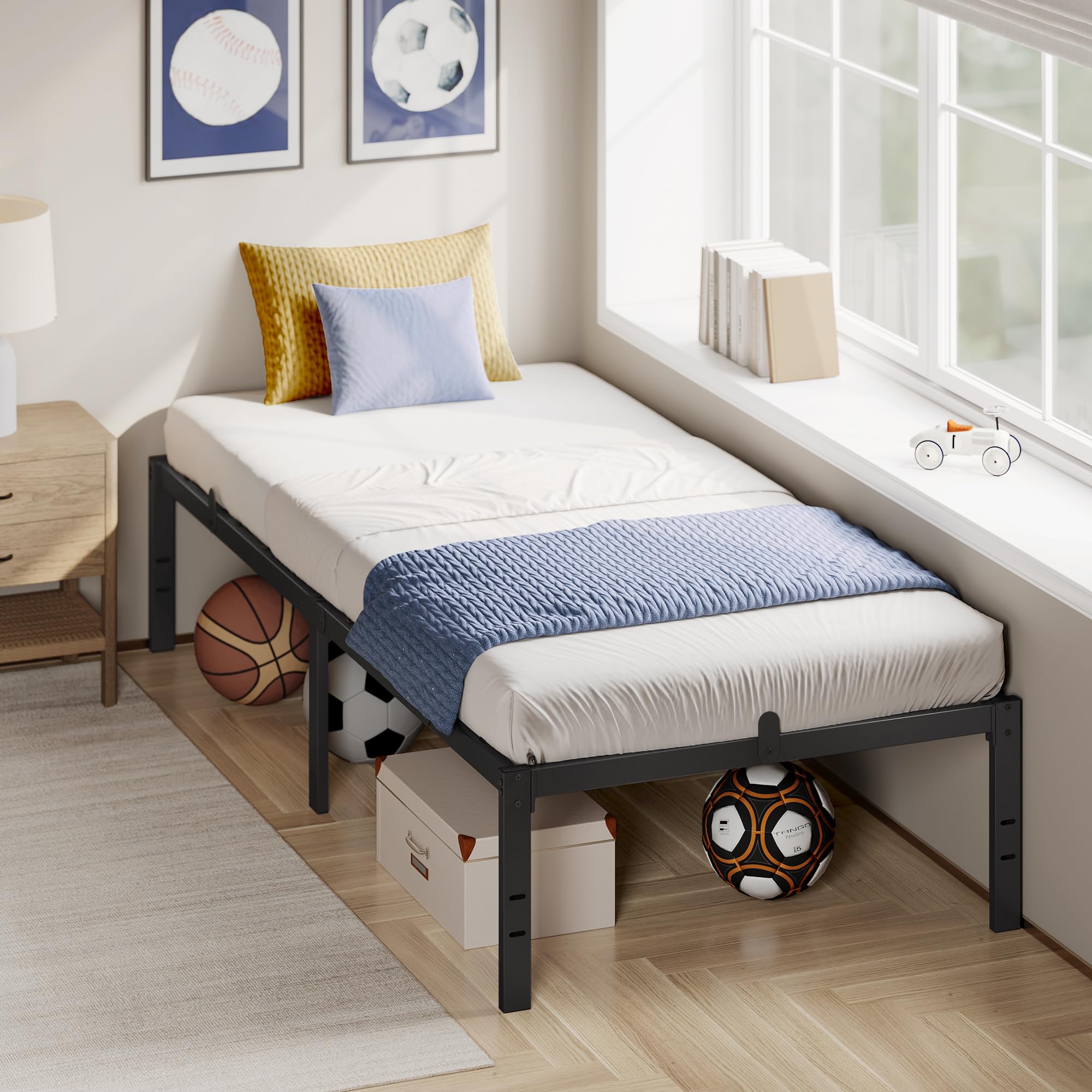 VASAGLE Single Metal Bed Frame, 90 x 190 cm, Under-Bed Space, Modern Style, for Guest Room, Easy Assembly, Ink Black RMB151BD01